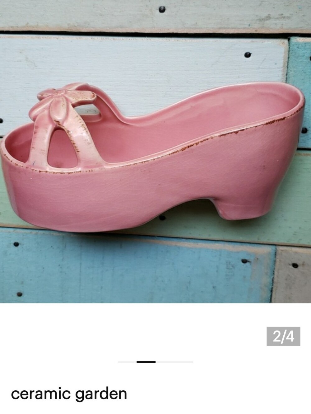 Vintage Pink ceramic shoe planter USA